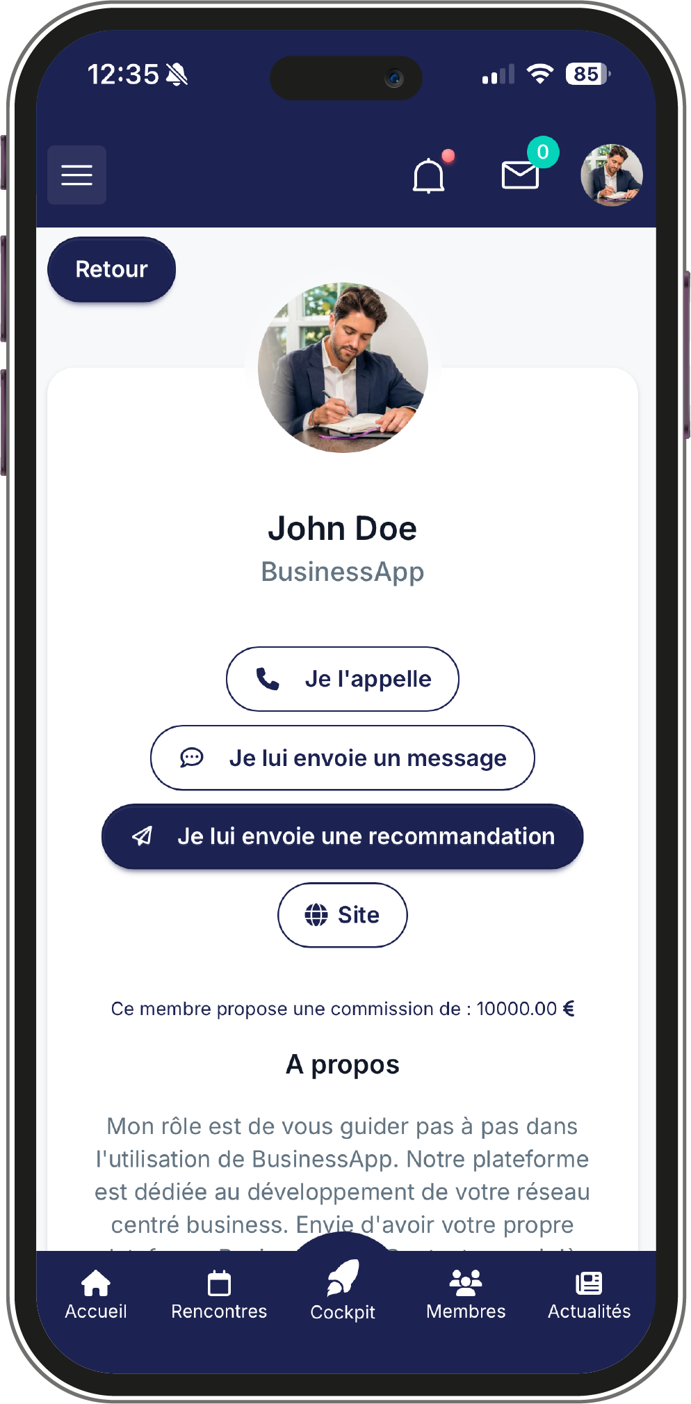iPhone profil de BusinessApp